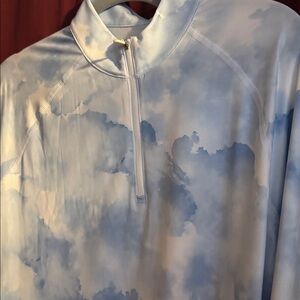 New Puma White and Light Blue Cloud-Pattern Quarter-Zip Pullover, Size XL